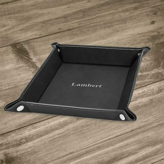 Men's black leather catch all tray