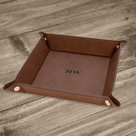 Men's brown leather catch all tray