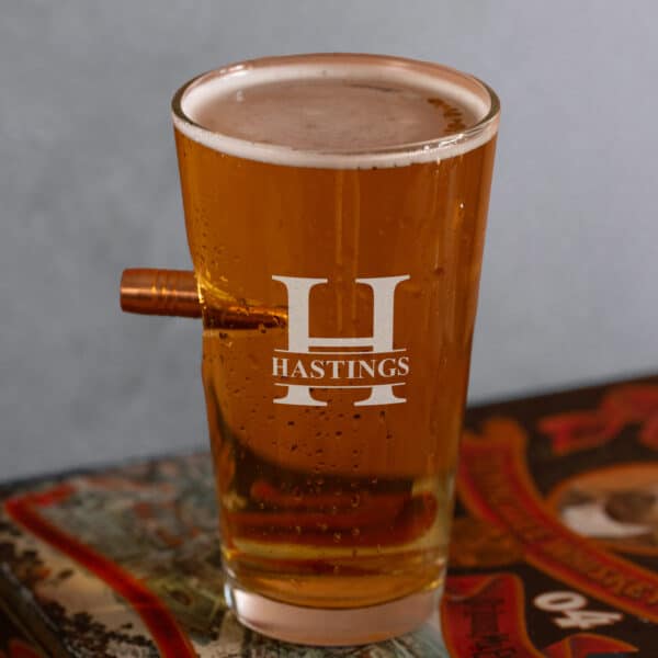 Personalized 16oz. Pint Glass with Embedded Bullet by Benshot