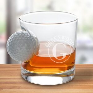 Personalized Golf Ball Whiskey Lowball Glass - 8oz. - Custom Monogram Engraving