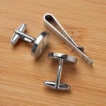 Oval Cufflinks & Tie Clip Set – Wood
