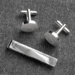 Personalized Classic Silver Round Cufflinks & Tie Clip Gift Set (Gift Boxed)