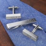 Personalized Rectangular Cufflink Bars & Tie Clip Gift Set (Gift Boxed)