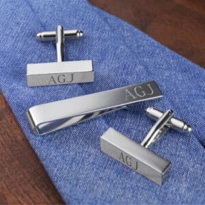 Personalized Rectangular Cufflink Bars & Tie Clip Gift Set (Gift Boxed)
