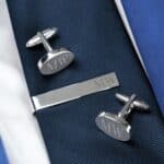 Personalized Silver Oval Cufflinks & Tie Clip Gift Set (Gift Boxed)