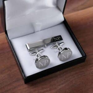 Pin stripe cufflinks shown in included black gift box