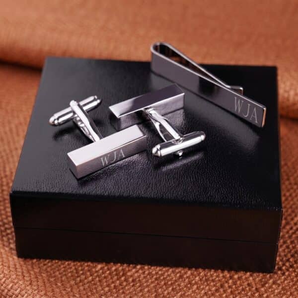 Padded black gift box included for the cufflink bars and tie tack gift set