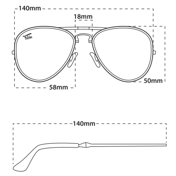 Foldies Aviator Sunglasses Sizing Chart