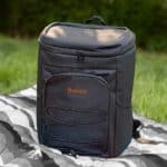 Black backpack cooler customized with groomsmen names