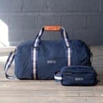 Blue nylon travel bag set ready to gift to the groomsmen