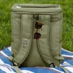 Backside of green backpack cooler