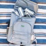 Grey backpack cooler holds 30 beers