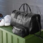 Black Vegan Leather Men's Duffle Bag and Toiletry Kit Combo