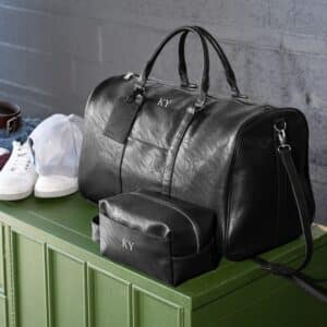 Black Vegan Leather Men's Duffle Bag and Toiletry Kit Combo