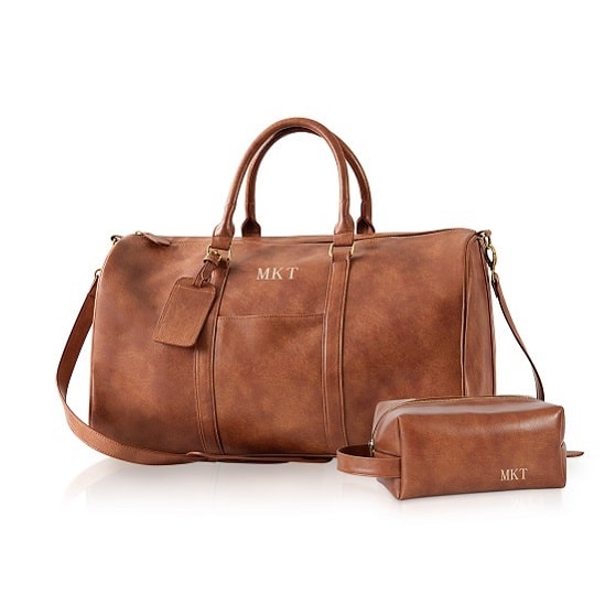 THE MAVERICK Personalized Leather Travel Set (Duffle & Dopp) - One of the Best Groomsmen Gifts in 2024