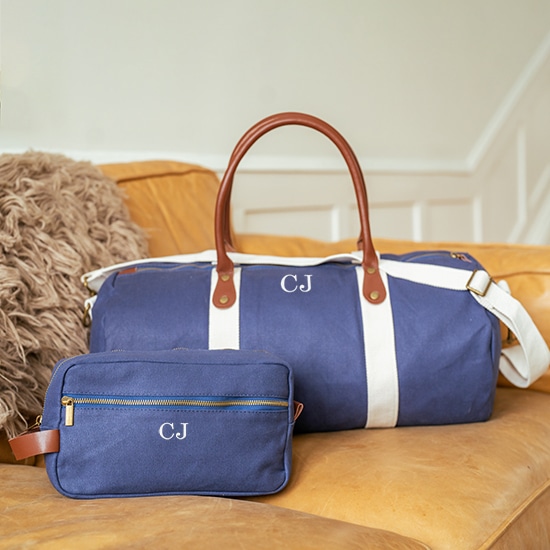 GOING PLACES Personalized Canvas & Leather Travel Set (Duffle & Dopp)