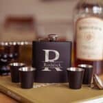 Matte Black Flask Set engraved with split design