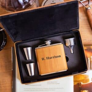 Personalized Leather Flask and Shot Glass Box Set for Groomsmen