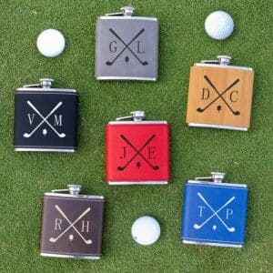 SWING 'N SWIG Personalized Leather Golf Flask