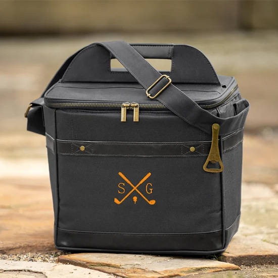 This golf cooler is available in three colors and can be customized for each groomsman.