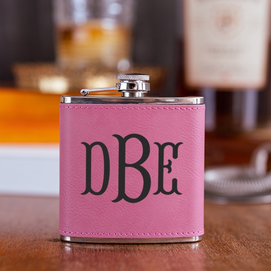 Pink bridesmaid flask with monogram