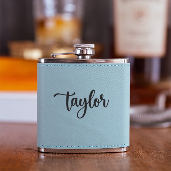 Teal bridesmaid flask personalized with a name