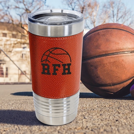 Engraved basketball travel mug