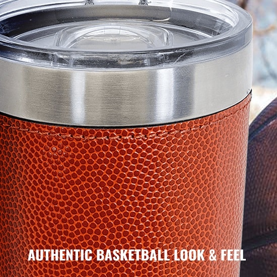 Custom drink tumbler made of basketball game ball material