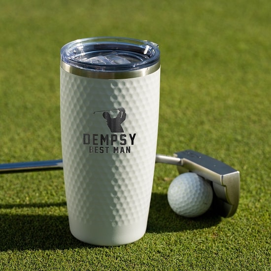 Free laser engraving on the Dimpled Dandy Golf Ball Tumbler Mug