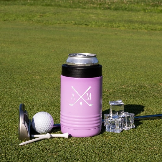 Pink can cozy with golf design