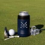 Navy blue engraved beer can holder for groomsmen