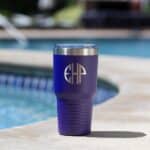 Purple bachelorette tumbler with bridesmaid monogram