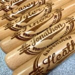 Custom oval design engraved for free on a mini baseball bat