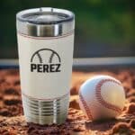 Baseball travel tumbler laser engraved with groomsmen's names