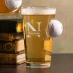 Benshot Embedded golf ball pint glass with custom split monogram