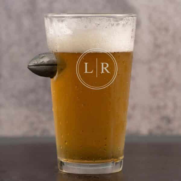 Personalized 16oz. Pint Glass with Embedded Football