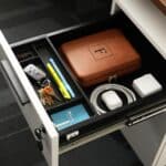 The custom cord case is a perfect gift for businessmen and students alike. It fits neatly in a desk drawer for daily storage.