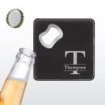 DRINKS ON ME Personalized Bottle Opener Coaster