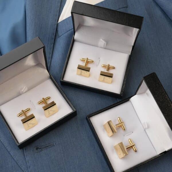 Matching square gold cufflinks for the wedding party