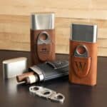 Personalized Leather Cigar Case with Cutter for Groomsmen