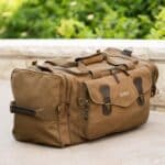 A quarter-turn look at our personalized groomsmen "long weekend" duffle bag