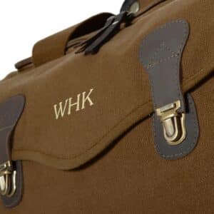 Choose between a name or initials for customization on the long weekend duffle bag