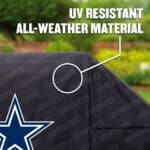The NFL grill cover features UV resistant all-weather material