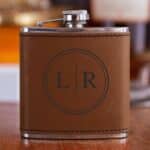 Personalized Brown (Black Engraving) Pocket Passer Flask with Circle Monogram Design