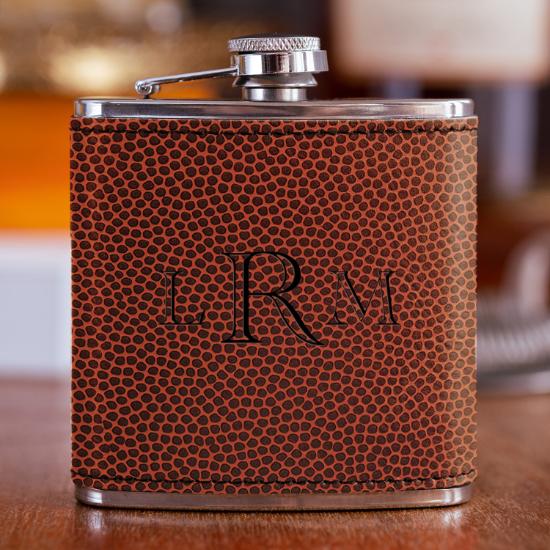 Personalized Football Material Pocket Passer Flask with Traditional Monogram