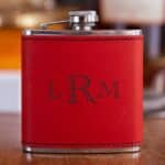 Personalized Red Pocket Passer Flask with Traditional Monogram