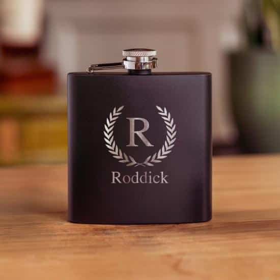 Matte Black Flask - LAUREL WREATH_