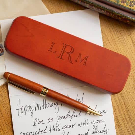 Personalized Rosewood Pen and Case - Traditional Monogram
