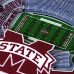 Close-up of Mississippi football stadium coasters
