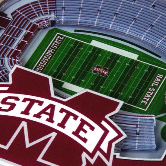 Close-up of Mississippi football stadium coasters